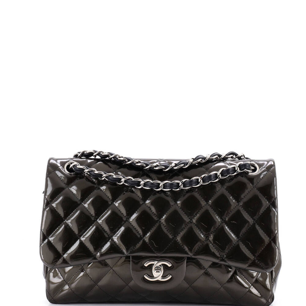 Chanel Jumbo Classic Double Flap Bag Quilted Striated Metallic Patent